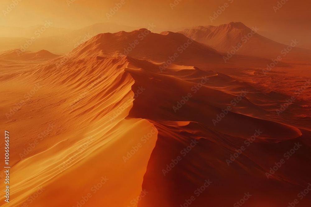 Naklejka premium Scarlet sand hills across Mars terrain: an artistic journey of discovery