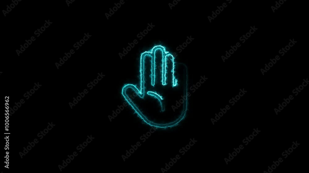 Neon hand gesture icon animation. open hand or five fingers up, shows the number 5 finger concept. Neon hand gesture icon animation. open hand or five fingers up, shows the number 5 finger concept.