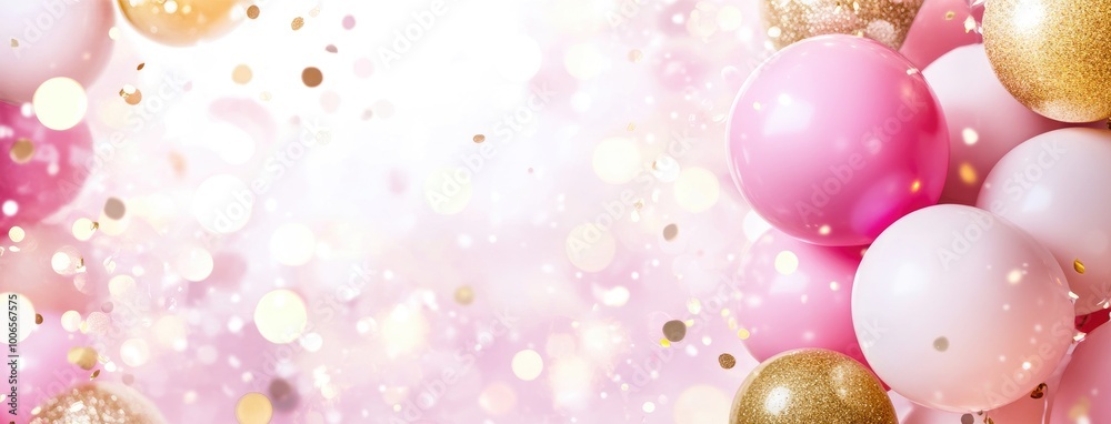 Delightful pastel balloon design with golden glitter confetti for joyful birthday or anniversary celebrations Delightful pastel balloon design with golden glitter confetti for joyful birthday or anniversary celebrations