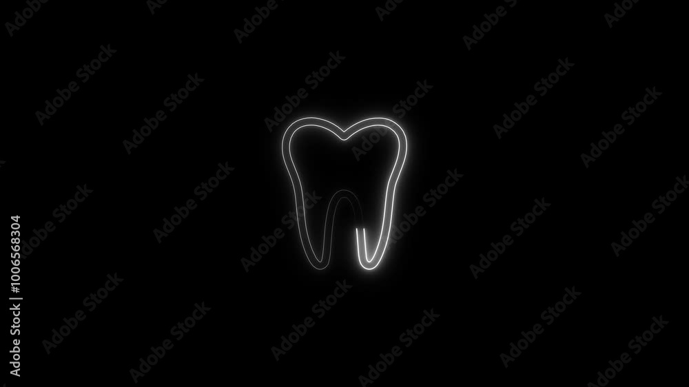 Neon tooth icon animation. Glowing neon tooth sign symbol. Oral health care, teeth diagnostics, check and treatment teeth, stomatology concept. Neon tooth icon animation. Glowing neon tooth sign symbol. Oral health care, teeth diagnostics, check and treatment teeth, stomatology concept.