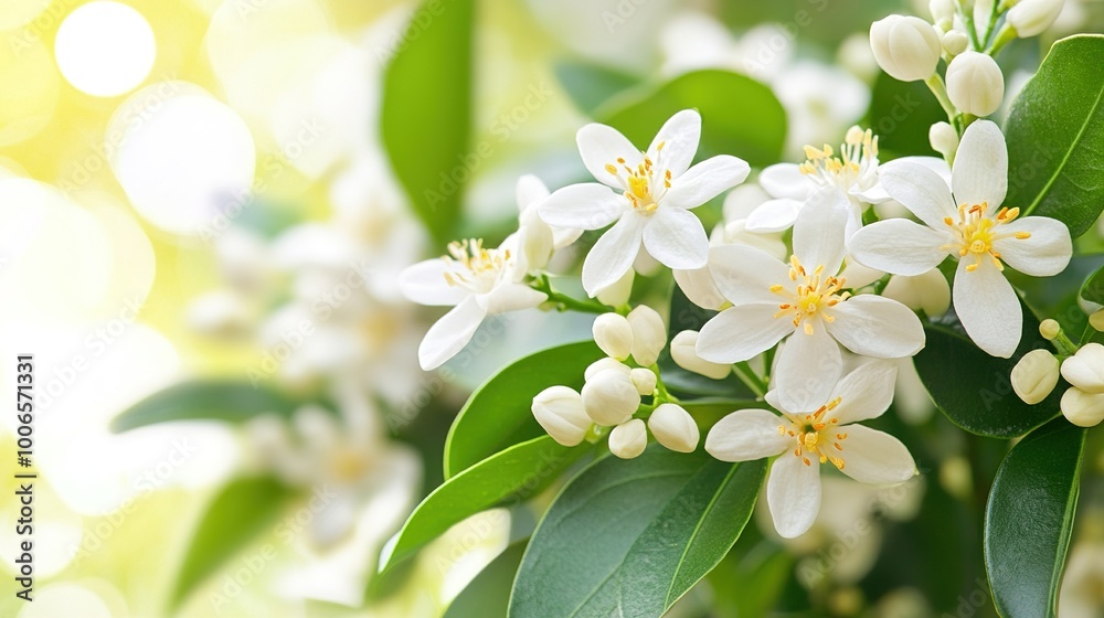 Obraz premium Delicate White Flower Blooms on Green Background