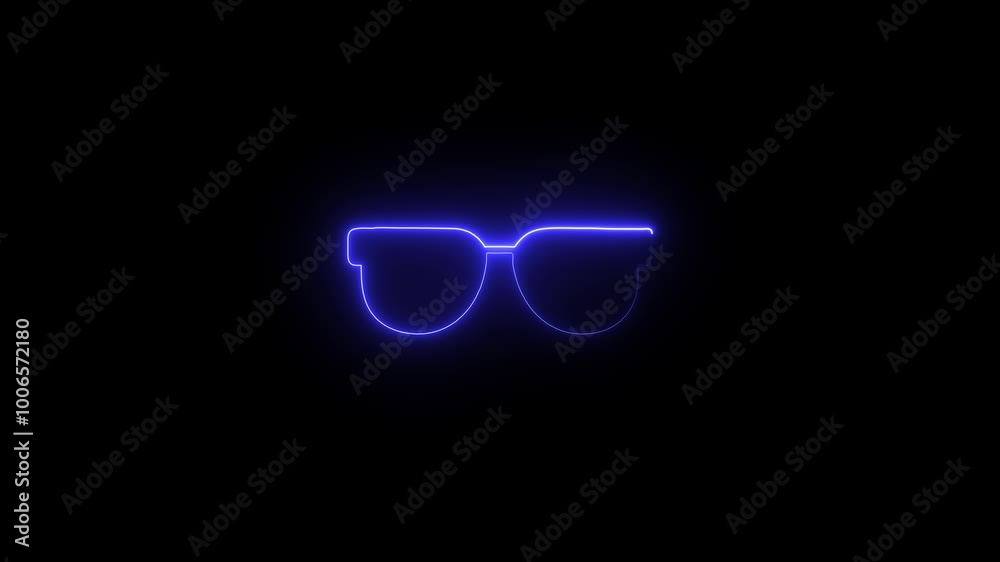 Glowing neon elegant sunglasses in a groovy hippie style animation. neon eye glasses concept.