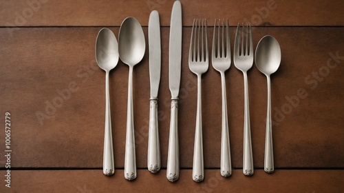 Fork and knife on a wooden table 3d illustration image.