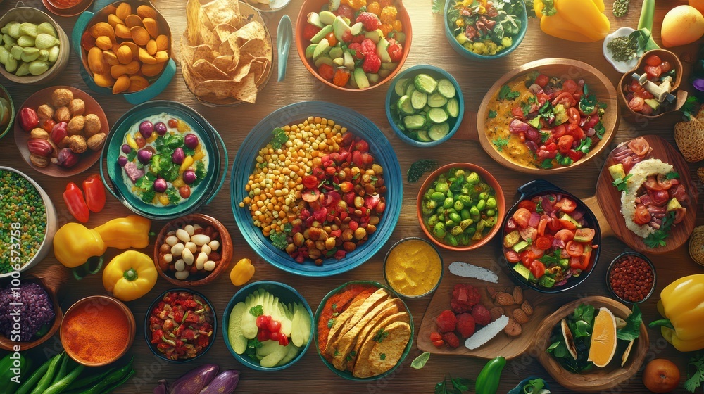 Plant-Based Nutrition - A spread of colorful, nutritious vegan dishes Plant-Based Nutrition - A spread of colorful, nutritious vegan dishes