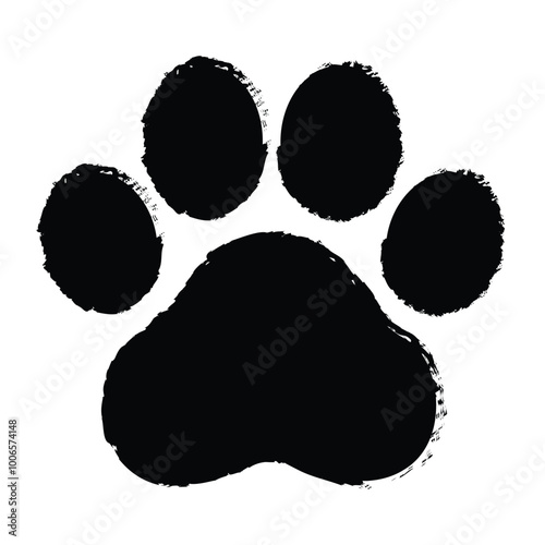 Ink Dog and cat Paw,  grunge style vector, black dog's paw print .

