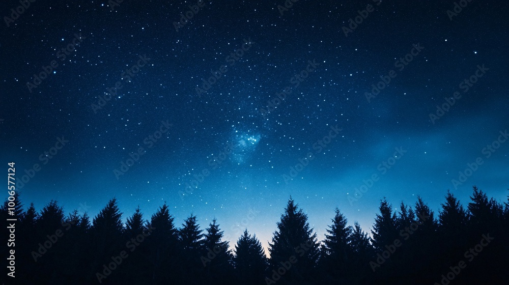 starry night sky with silhouette of trees starry night sky with silhouette of trees