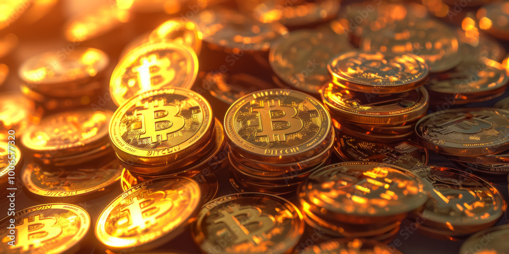 Golden bitcoin. Digital cryptocurrency. Internet trading concept. Golden bitcoin. Digital cryptocurrency. Internet trading concept.