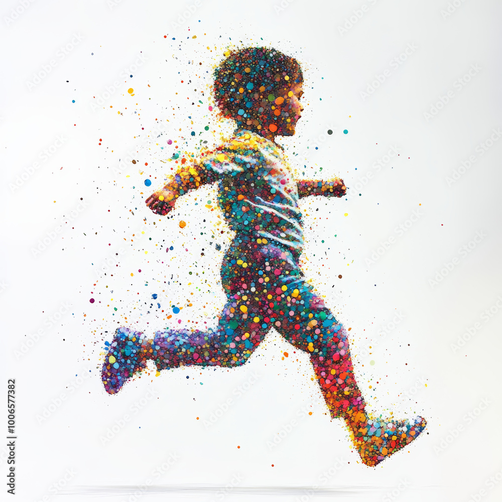 Child Running in Colorful Abstract Art Composition Child Running in Colorful Abstract Art Composition