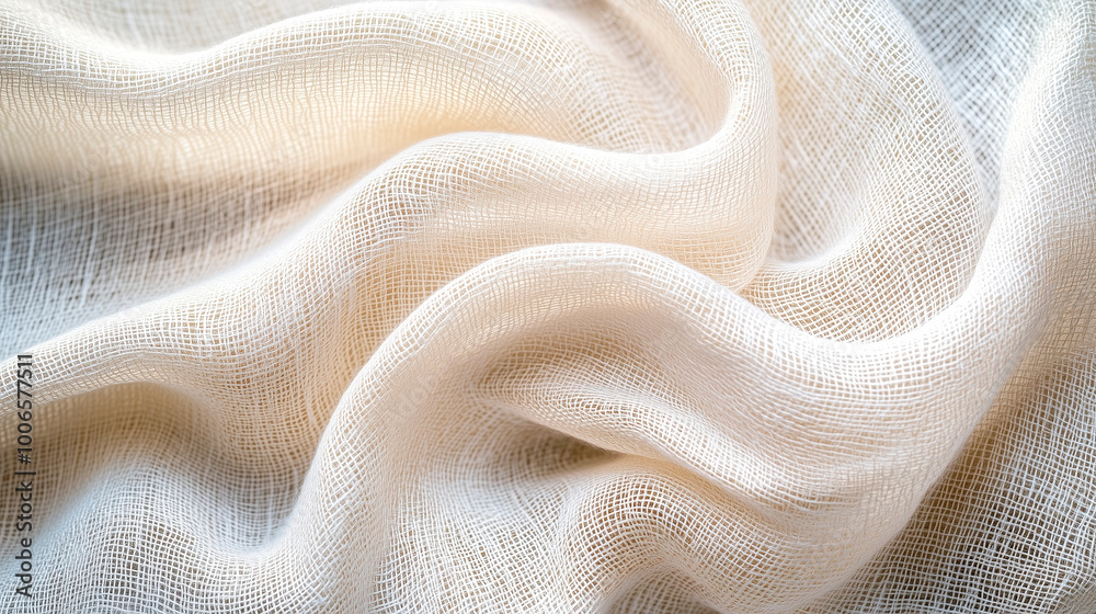 Close-up of soft white linen fabric texture with gentle folds and delicate details Close-up of soft white linen fabric texture with gentle folds and delicate details