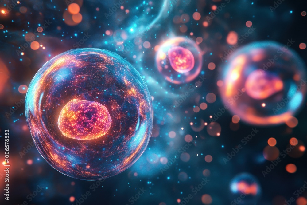 Glowing Digital Illustration of Cosmic Spheres Glowing Digital Illustration of Cosmic Spheres