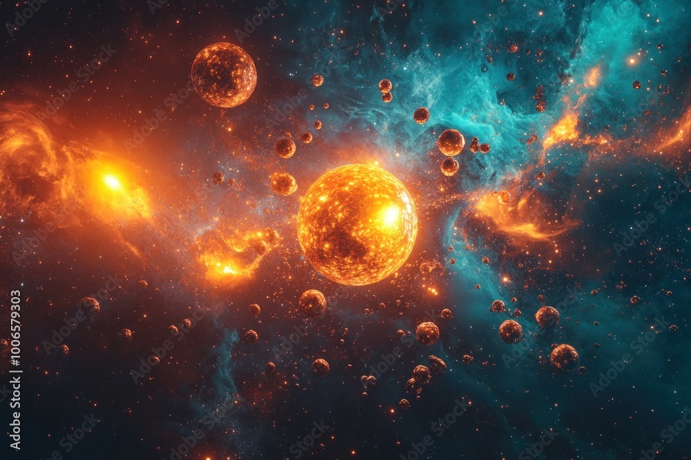 Glowing Digital Illustration of Cosmic Scene Glowing Digital Illustration of Cosmic Scene