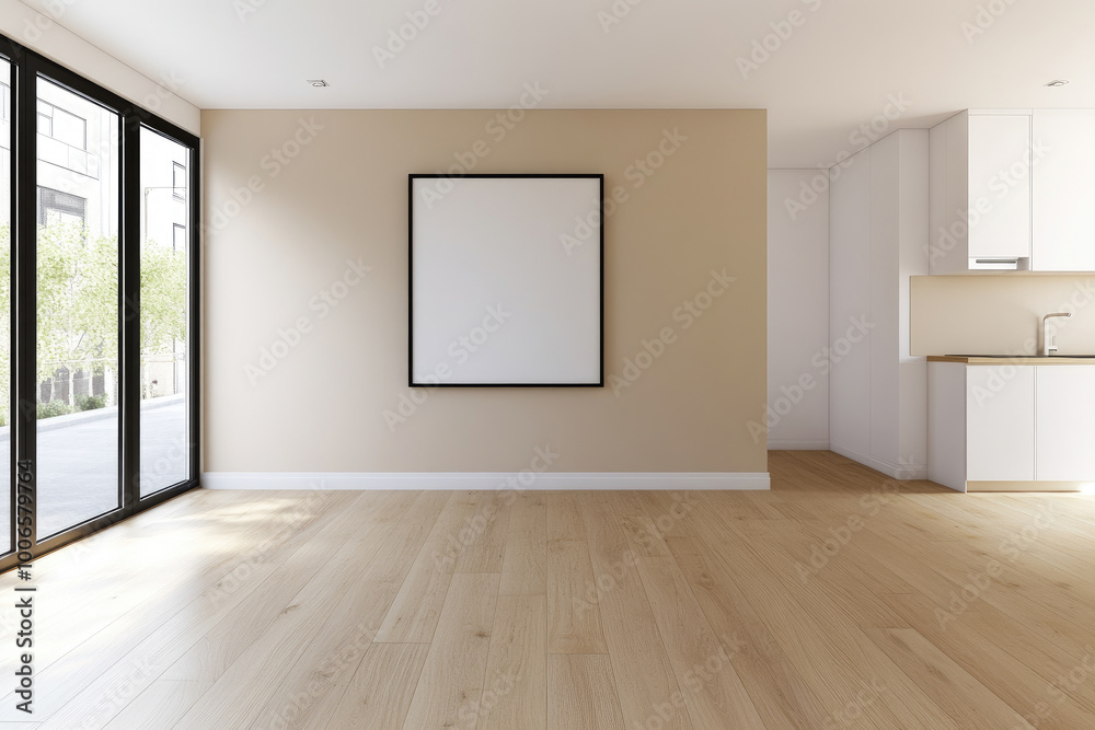 Contemporary Apartment Kitchen and Living Room, spacious layout, warm beige walls, minimalist decor, inviting ambiance, open-plan design Contemporary Apartment Kitchen and Living Room, spacious layout, warm beige walls, minimalist decor, inviting ambiance, open-plan design