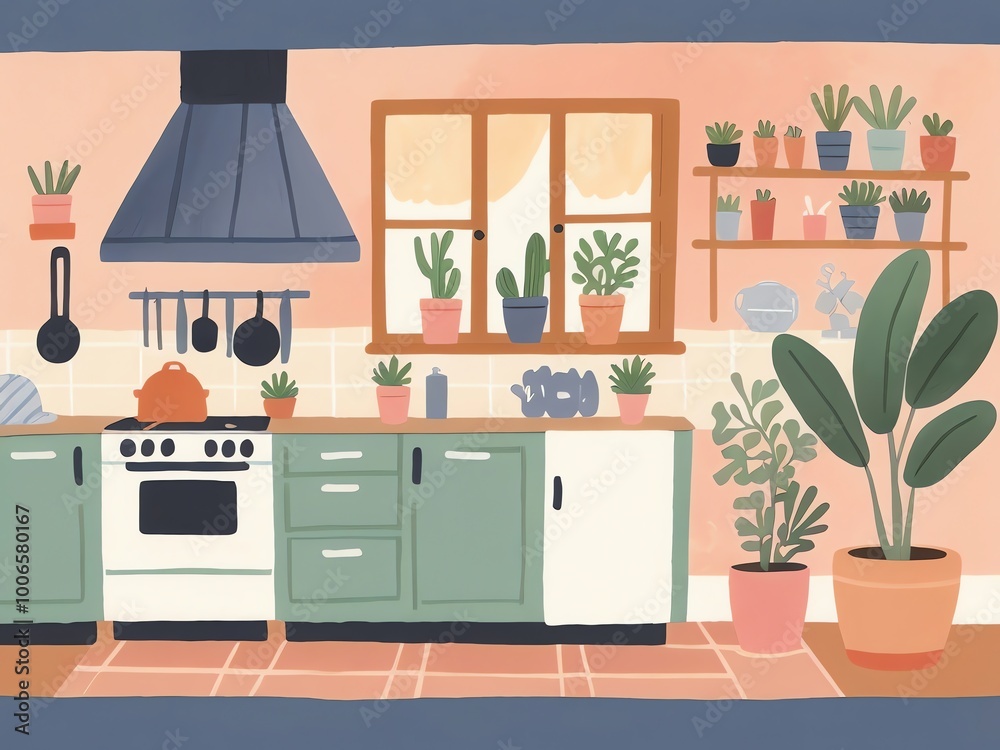 Obraz premium Cozy Kitchen with Plants