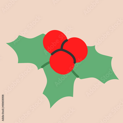 Christmas holly berry.Mistletoe.Winter holiday decorations with red berries.Modern trendy style.Xmas icon.Vector illustration EPS 10.