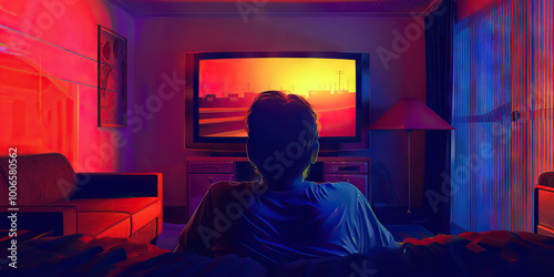 Television (Retro TV Show): A figure watching a popular 1980s television show, symbolizing the television culture of the decade.