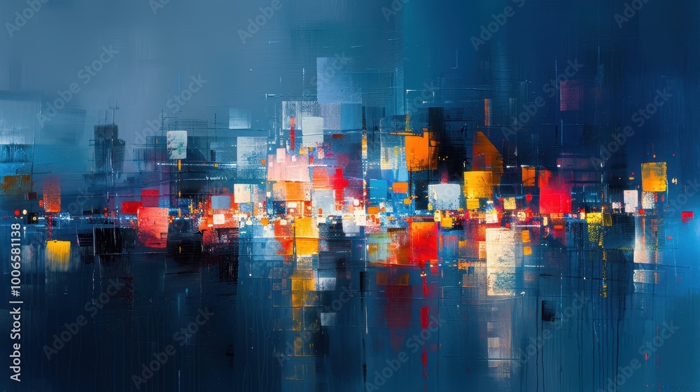 Fototapeta premium Vibrant Night Cityscape Abstract Art