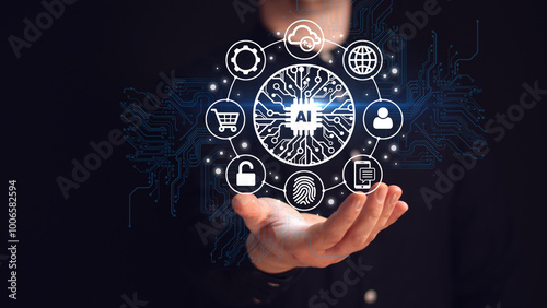 Artificial intelligence concept.Big data , Machine learning, Big data network and innovation .New technology trends. innovation and technology transformation in business and industry