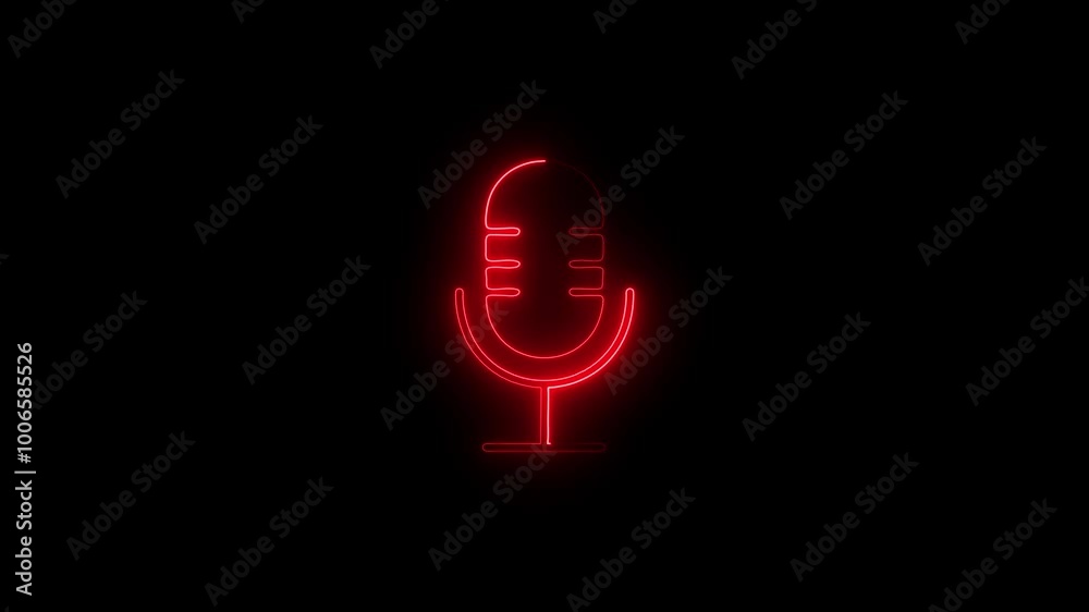 Glowing Neon Microphone icon animation. Glowing microphone icon for podcast, stand up or music show emblem concept. Glowing Neon Microphone icon animation. Glowing microphone icon for podcast, stand up or music show emblem concept.