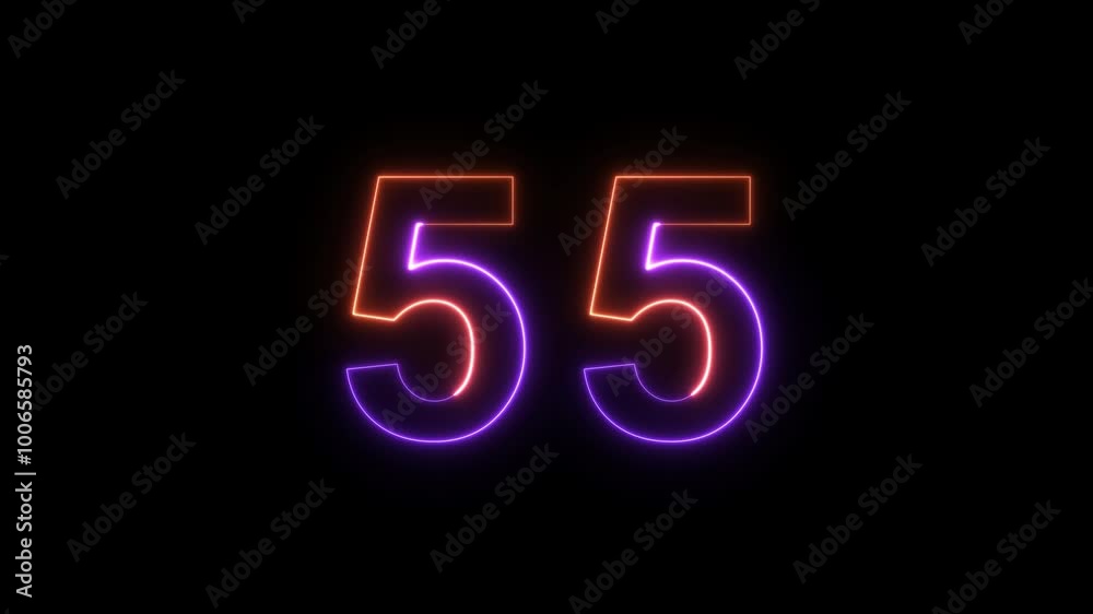 Neon minimalistic real time of one minute of times in an isolated space. Sci-fi stylish glowing countdown seconds with cool reflection for an analog style presentation. Close up static nice shot in 4K