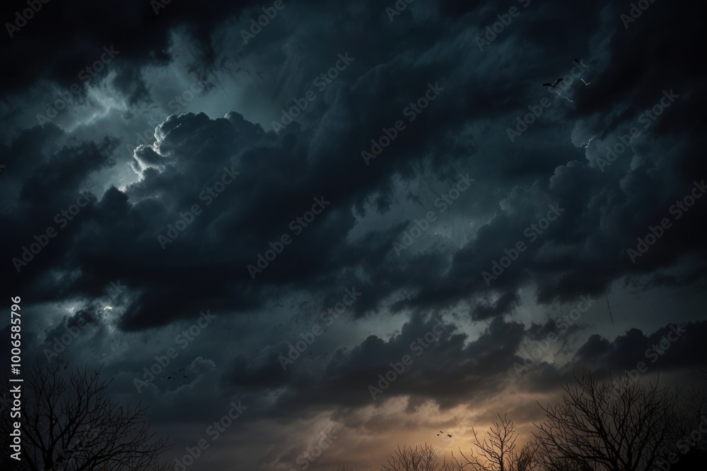 Obraz premium The moon on the dark sky among the clouds, natural abstract background. Halloween background, themed gloomy sky on the eve of Halloween