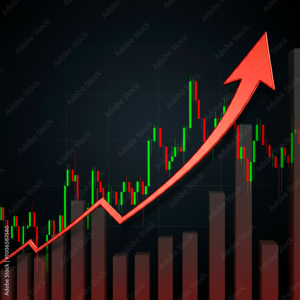 Up-down red arrow represents a market crash and just started growing again with a business graph financial concept Up-down red arrow represents a market crash and just started growing again with a business graph financial concept