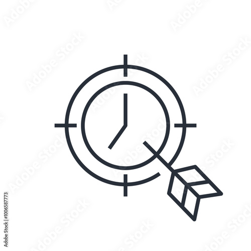 Time in the target. Timely, accurate, punctual.Vector linear icon isolated on white background. 