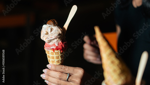 Delicious Ice Cream Cone in Hand
