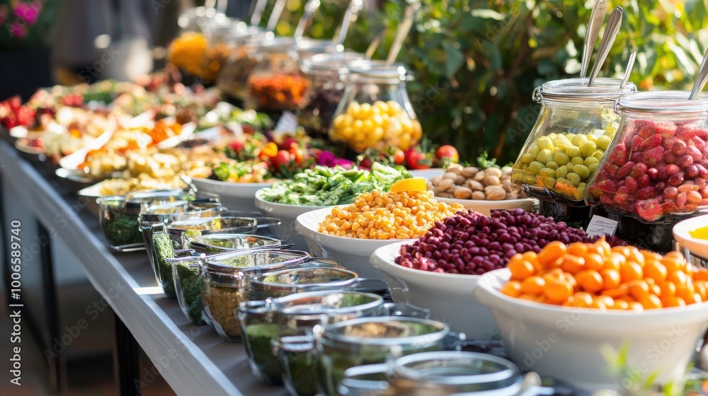 Vegan feast spread with fruits, vegetables, legumes, and grains, vibrant and nutritious food Vegan feast spread with fruits, vegetables, legumes, and grains, vibrant and nutritious food