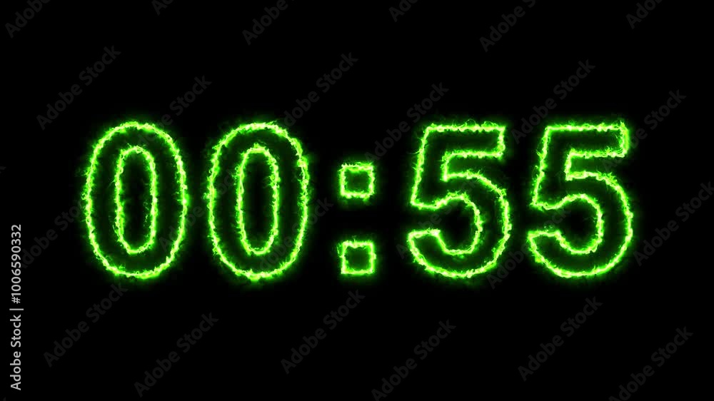 Blue Neon Light 60 Seconds Countdown on black background. Running dynamic light. Timer from 60 to 0 seconds. 1 minute countdown. 30 or 10 seconds in 4K.
