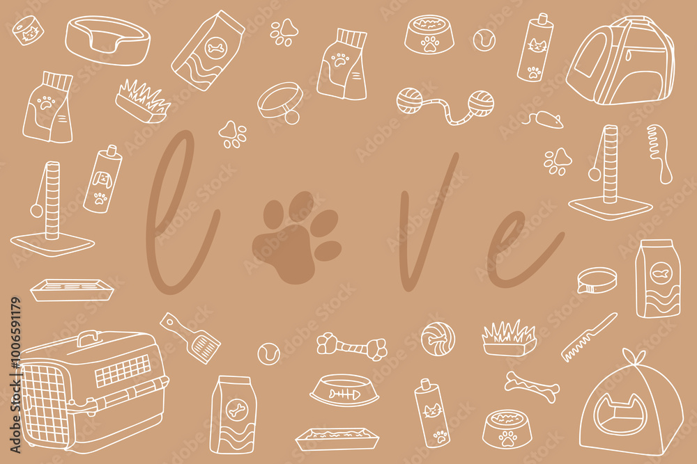 Hand drawn pet shop assortment in doodle style. Vector illustration Hand drawn pet shop assortment in doodle style. Vector illustration