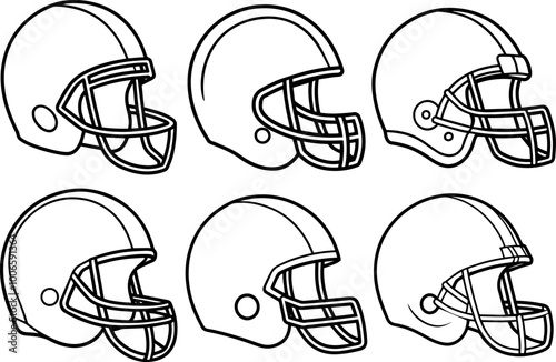 set of American football helmet outline coloring book page line art vector illustration