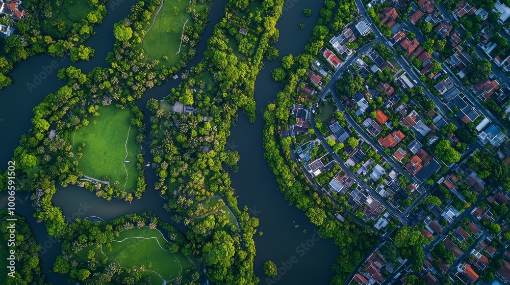 Aerial View of Urban Intersection and Green Spaces Aerial View of Urban Intersection and Green Spaces