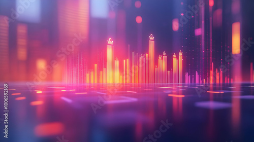 3D Soft Abstract Background with Glowing Decision-Making Symbols: Arrows and Checkmarks for Business Banners and Financial Ads