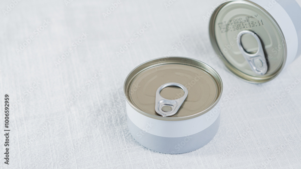Opened Metal Cans on Textured Surface Opened Metal Cans on Textured Surface