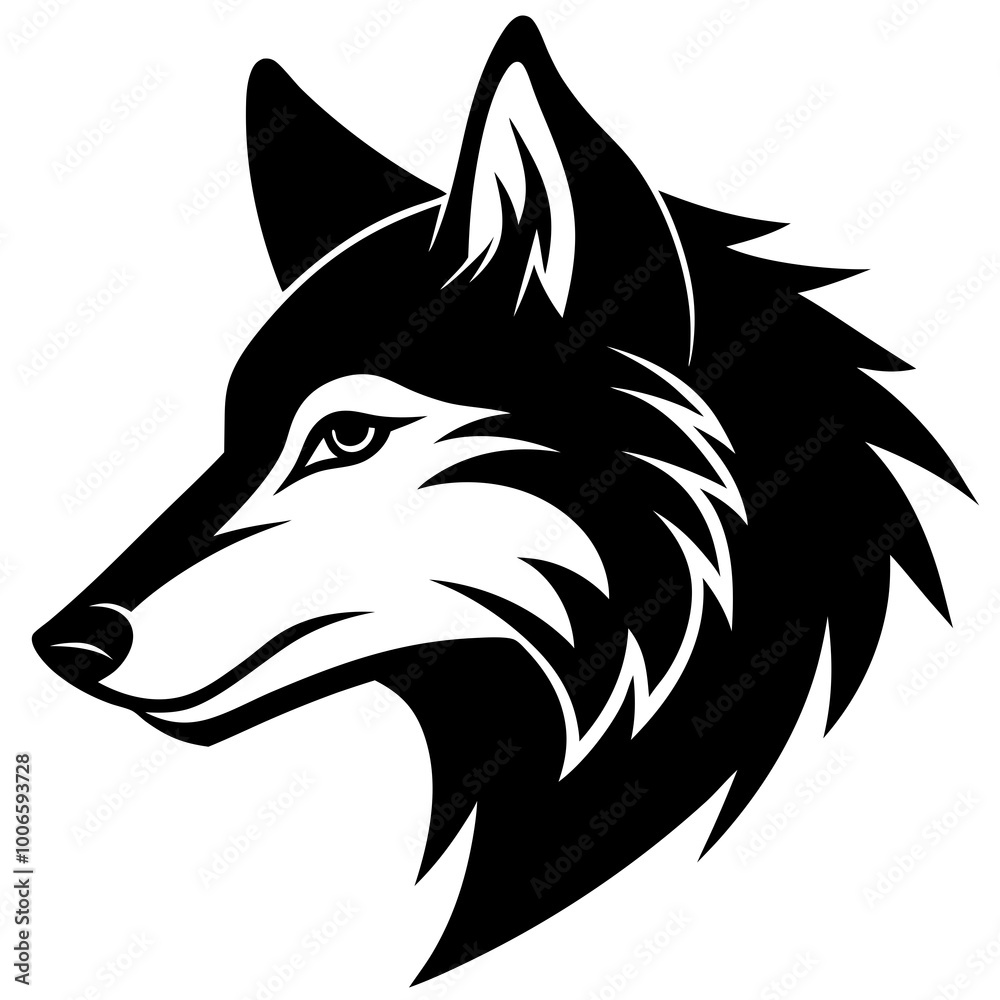 Obraz premium Minimal Wolf Head Side Vector Illustration for Modern Graphic Design Projects 