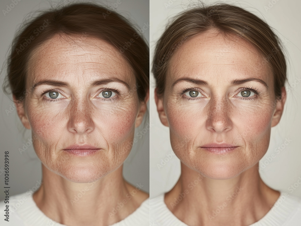 Before and after face treatment, skin improvement. Before and after face treatment, skin improvement.