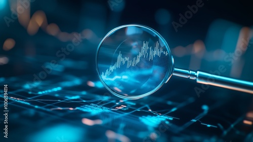 A detailed shot of a magnifying glass enlarging an upward trend graph on a digital financial chart, symbolizing growth potential.