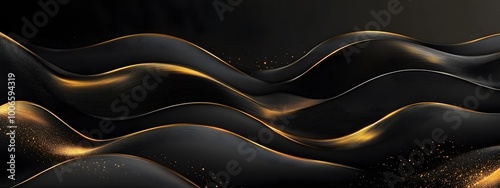 Black background with golden waves, elegant lines, vector graphics, dark tones