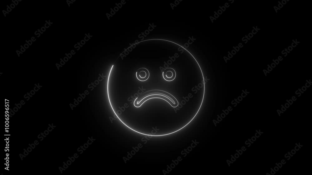Neon glowing sad smile icon animation. neon sad emoji icon.a symbol of a frowning face with down turned eyebrows and a mouth turned downward concept.