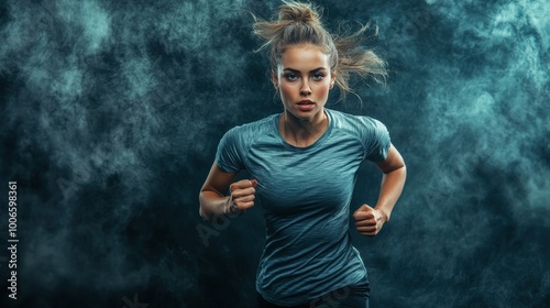 Female Athlete Mid-Run in Studio