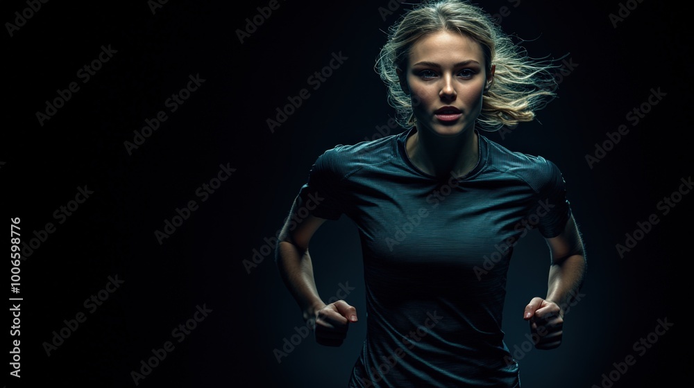 Focused Female Athlete in Motion