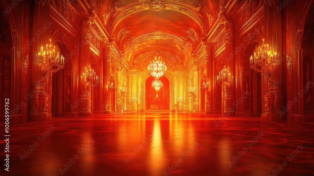 A grand palace interior with opulent gold details and deep red lighting, creating a royal atmosphere in a fantasy throne room, perfect for a king or queen. A grand palace interior with opulent gold details and deep red lighting, creating a royal atmosphere in a fantasy throne room, perfect for a king or queen.