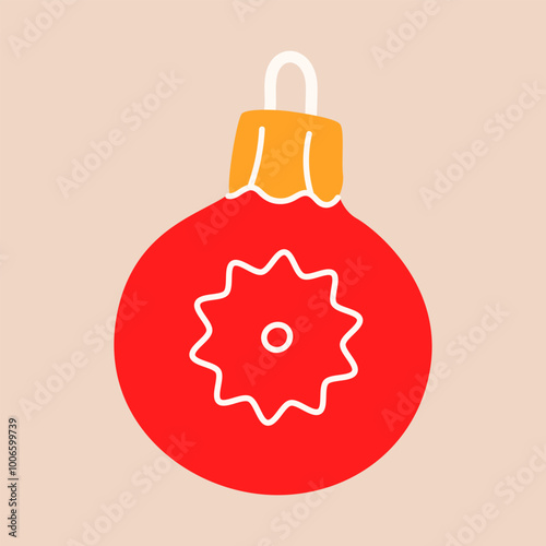 Vintage christmas ball. Xmas ball isolated. December decoration design in old retro style. Winter holiday adornment, tree decor, toy, ball. Vector illustration EPS 10.