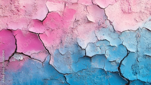 A wall with pink and blue paint splatters on it