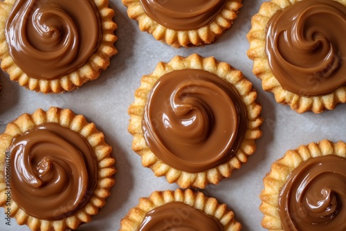 Delicious Manjar or Dulce de Leche Spread on Alfajor Cookies from Above
