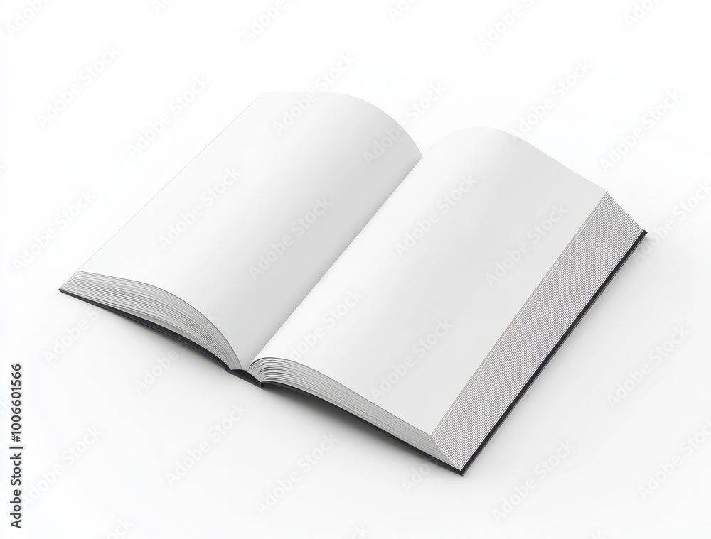 3D rendering of an open magazine blank page on a white background, top view. Mockup for design with copy space. White book template. Vector illustration of a brochure mock-up 3D rendering of an open magazine blank page on a white background, top view. Mockup for design with copy space. White book template. Vector illustration of a brochure mock-up