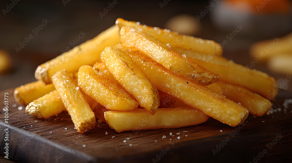Perfectly Seasoned Golden French Fries with Herb Garnish on a Rustic Parchment Paper Perfectly Seasoned Golden French Fries with Herb Garnish on a Rustic Parchment Paper