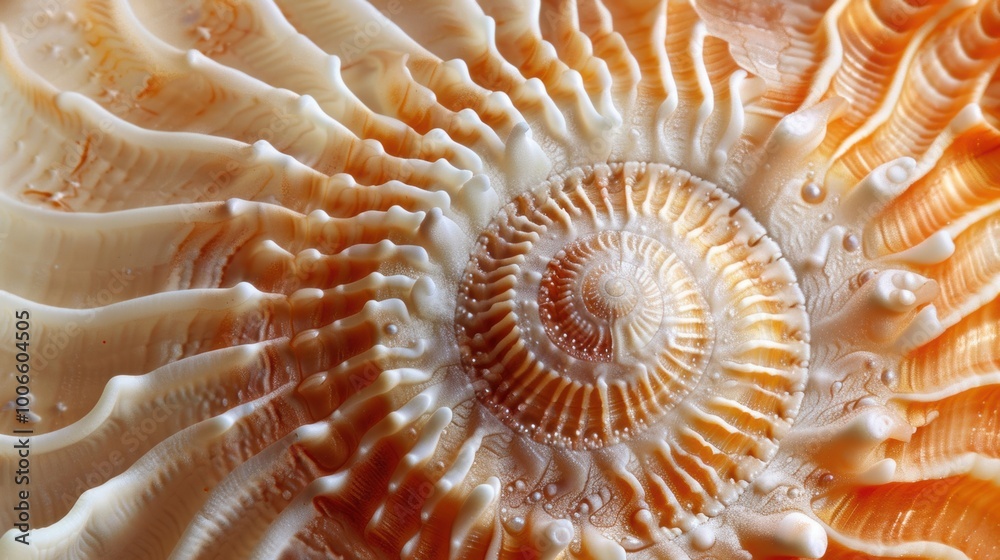 Abstract wallpaper featuring a nautilus shell, with a focus on its detailed swirl. The shell's natural beauty is a perfect example of marine life and nature. Abstract wallpaper featuring a nautilus shell, with a focus on its detailed swirl. The shell's natural beauty is a perfect example of marine life and nature.