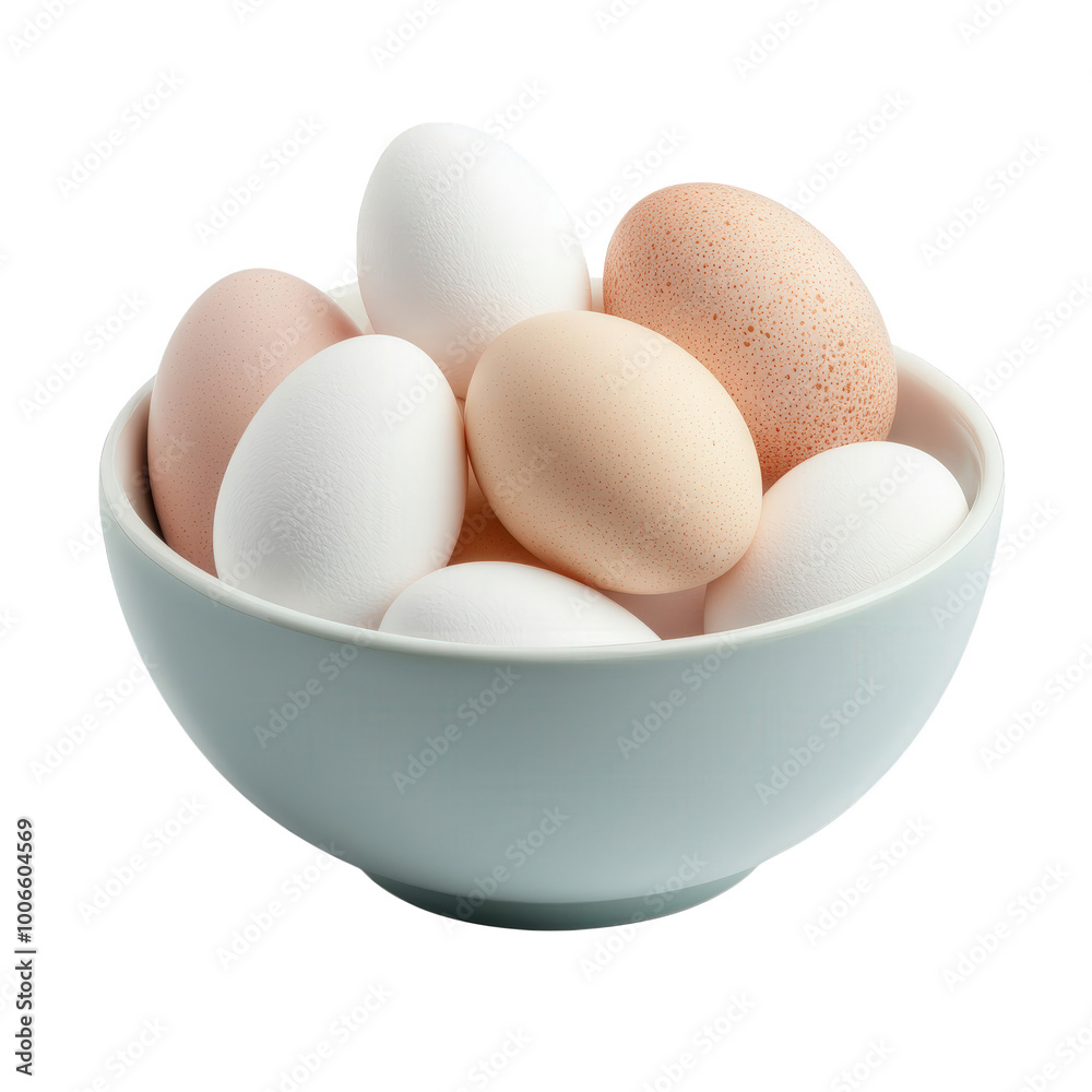 Fresh eggs in bowl, showcasing variety of colors and textures, create visually appealing and natural display. Perfect for culinary themes and food photography Fresh eggs in bowl, showcasing variety of colors and textures, create visually appealing and natural display. Perfect for culinary themes and food photography