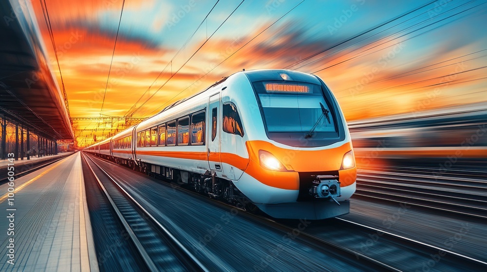 Naklejka premium High-Speed Train at Sunset